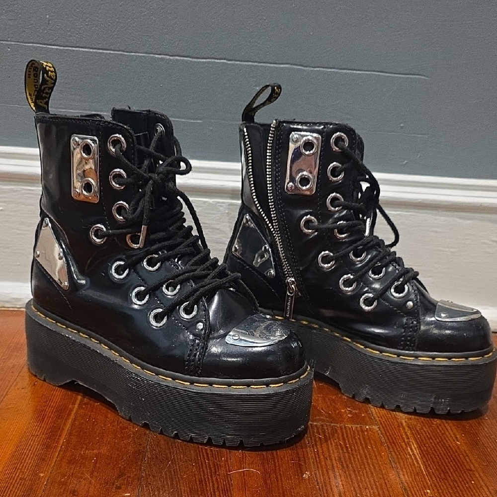 Dr. Martens Black Combat Boots with Silver Details